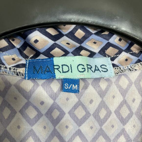 Mardi Gras Vintage Blue Diamond Patterned Collared Baby Tee - Size S/M - Cropped - Picture 3 of 6